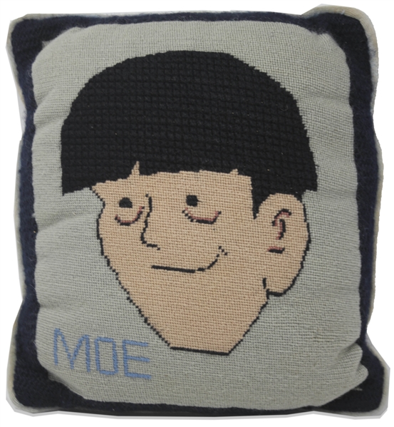 Moe Howard's Needle Point Throw Pillow -- With Moe's Face & His Name Stitched -- Measures 12'' x 14'' -- Very Good Condition